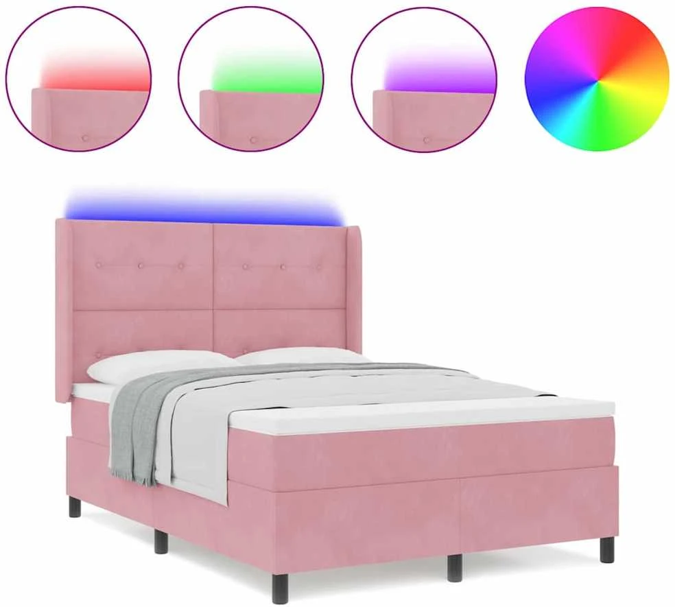 Kiemas lova su LED juostelėmis Rožinė 140 x 190 cm Aksomas