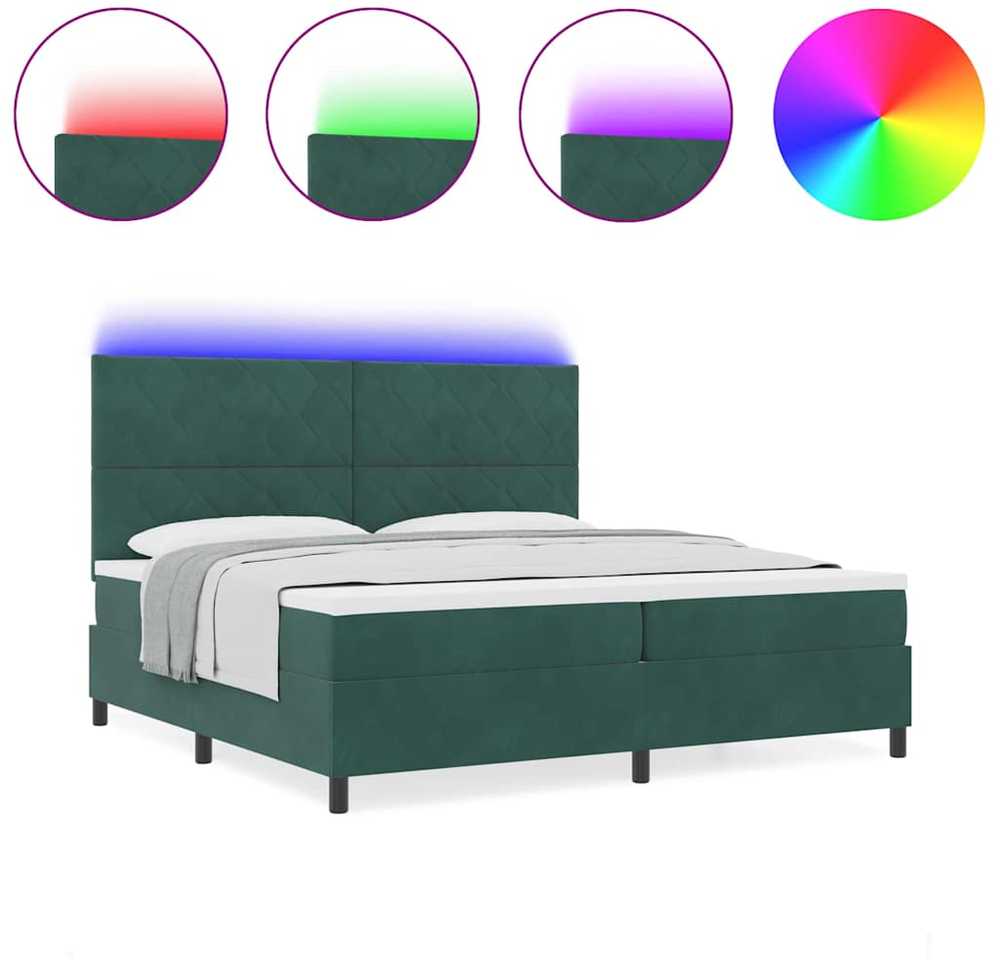 LED Čiužinio Lova Tamsiai žalia 200 x 200 cm Aksomas