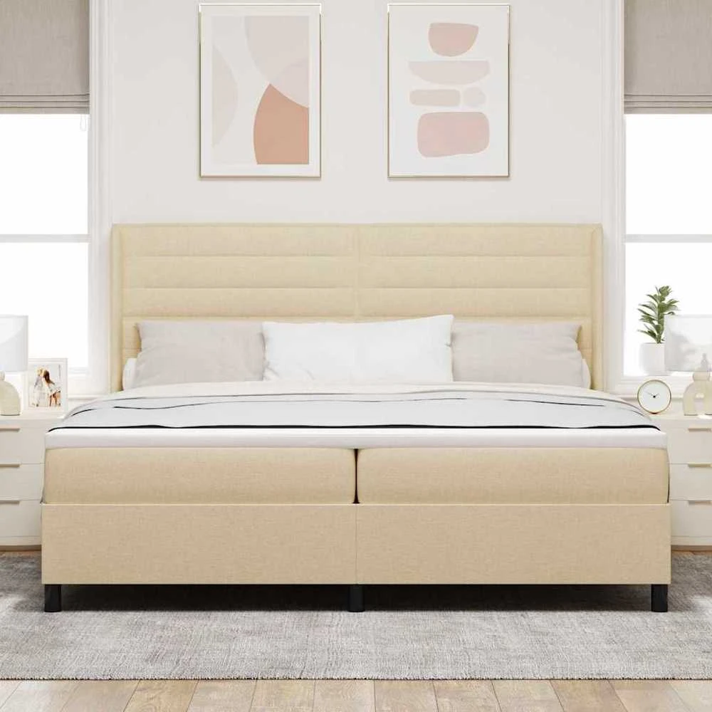 Kiemas lova su čiužiniu Kreminė 200 x 200 cm audinys