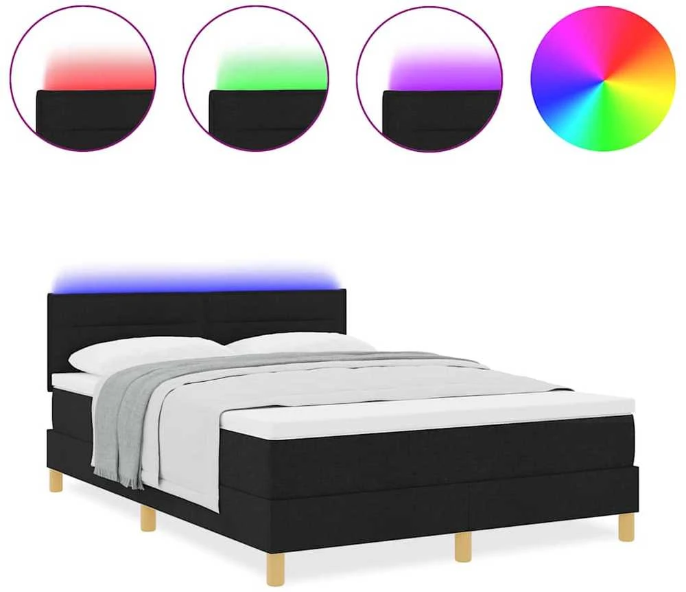 LED Čiužinio Lova su galvūgalio Juodas 160 x 200 cm audinys