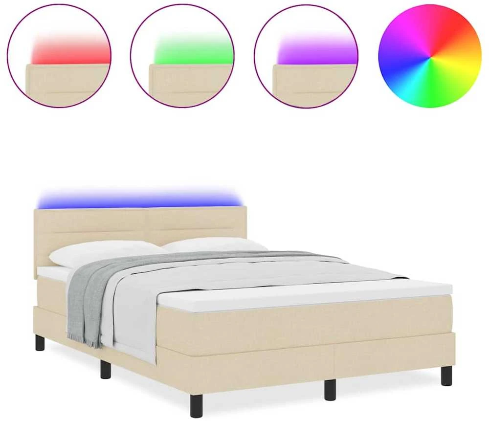 Kiemas lova su LED juostelėmis Kreminė 140 x 190 cm audinys