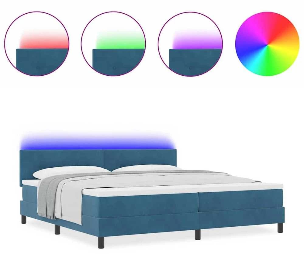 LED Čiužinio Lova Tamsiai mėlyna 200 x 200 cm Aksomas