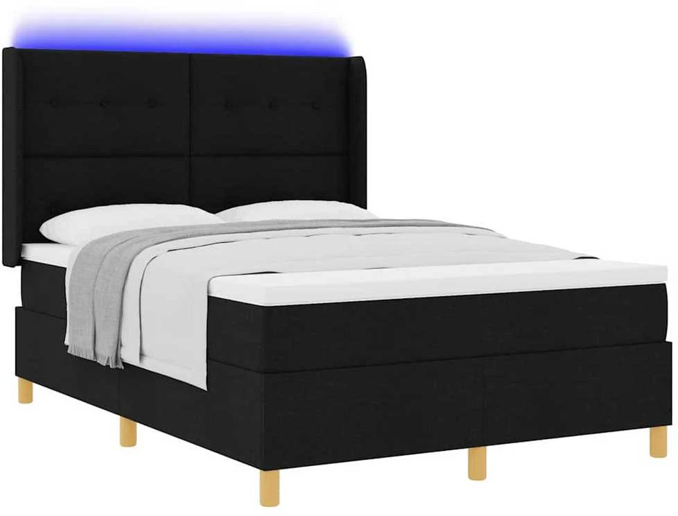 Kiemas lova su LED juostelėmis Juoda 140 x 200 cm audinys