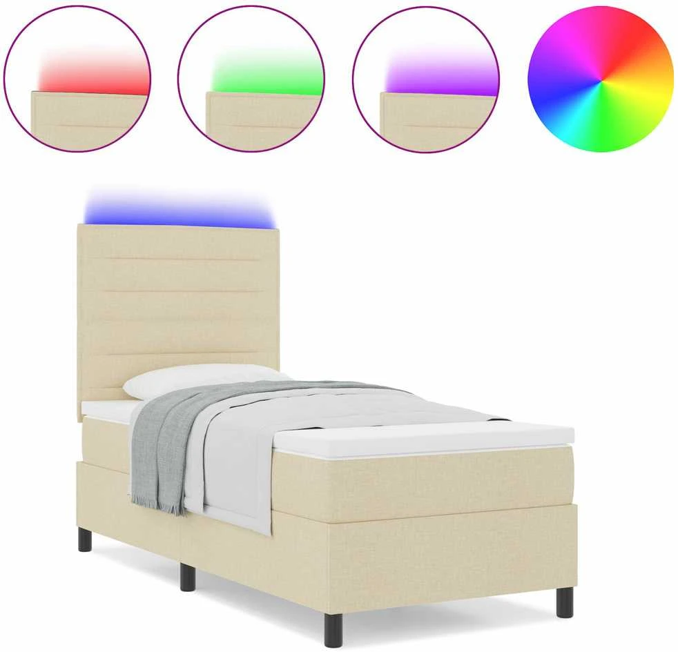 Kiemas lova su čiužiniu su LED Kreminė 100 x 200 cm audinys