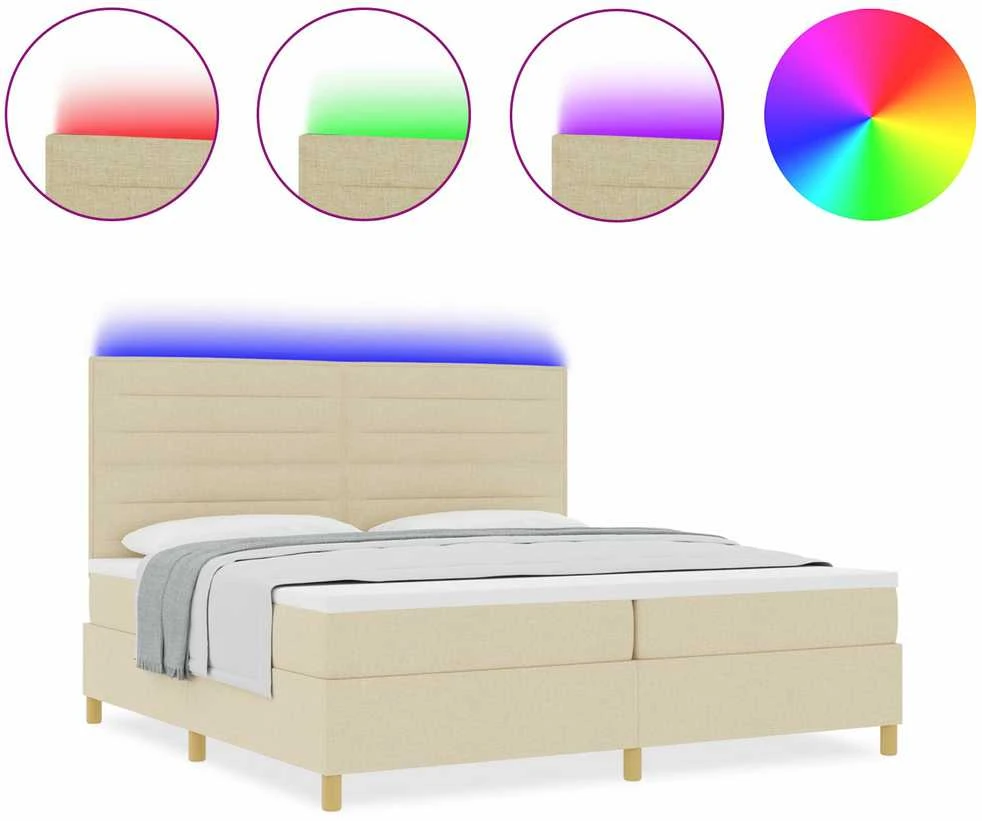 LED Čiužinio Lova su galvūgalio Kreminė 200 x 200 cm audinys