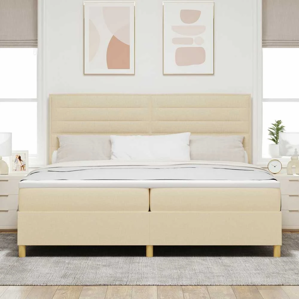 LED Čiužinio Lova su galvūgalio Kreminė 200 x 200 cm audinys