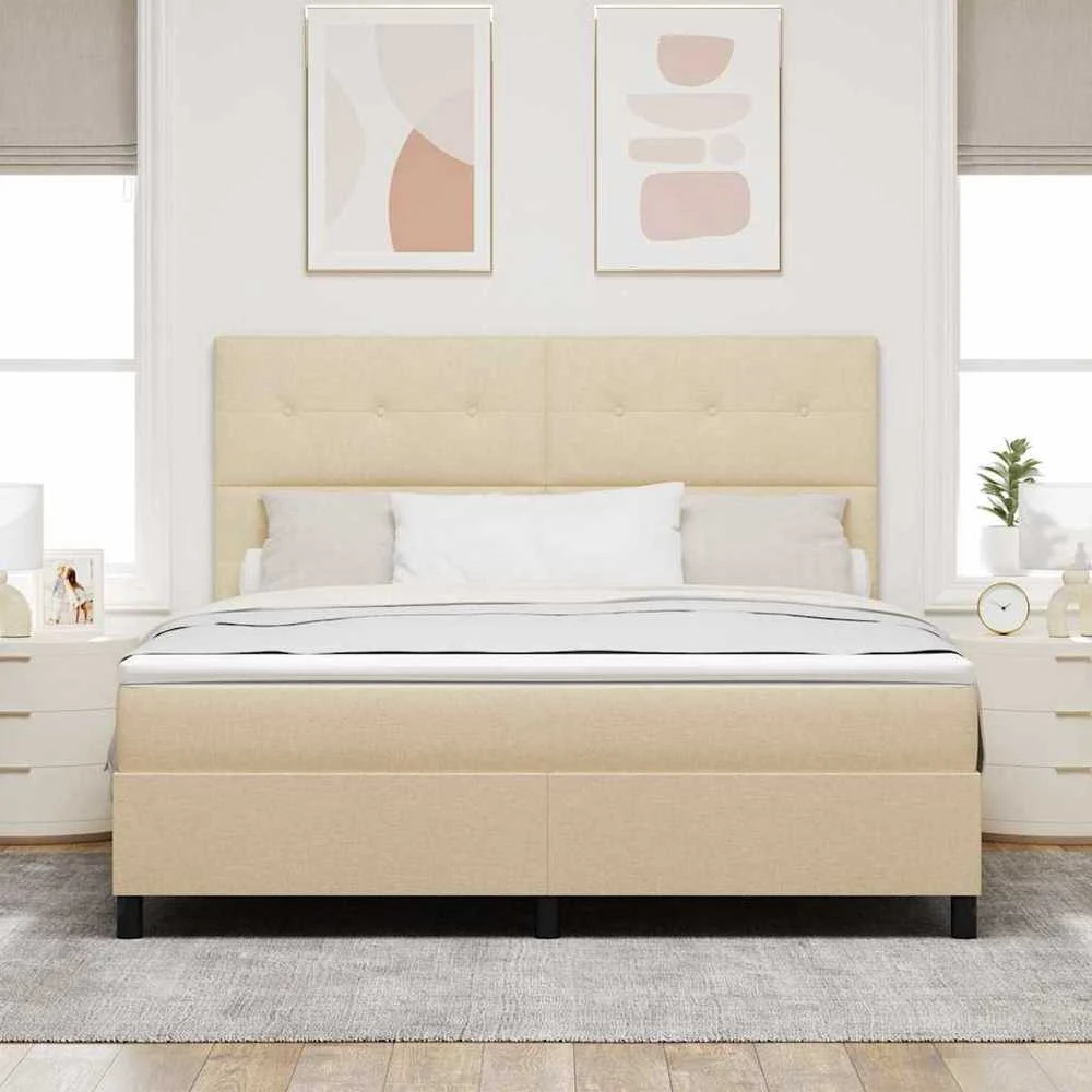 Kiemas lova su LED juostelėmis Kreminė 180 x 200 cm audinys