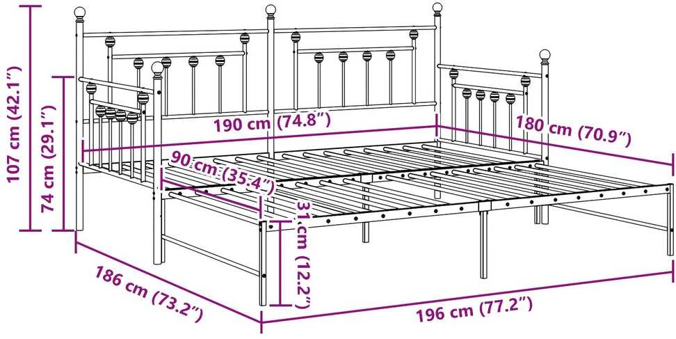 Dienos lovos rėmas Juoda 90 x 190 cm Plienas