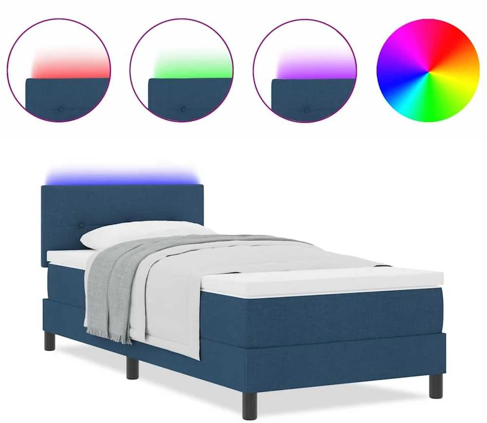 Kiemas lova su LED juostelėmis Mėlyna 90 x 190 cm audinys