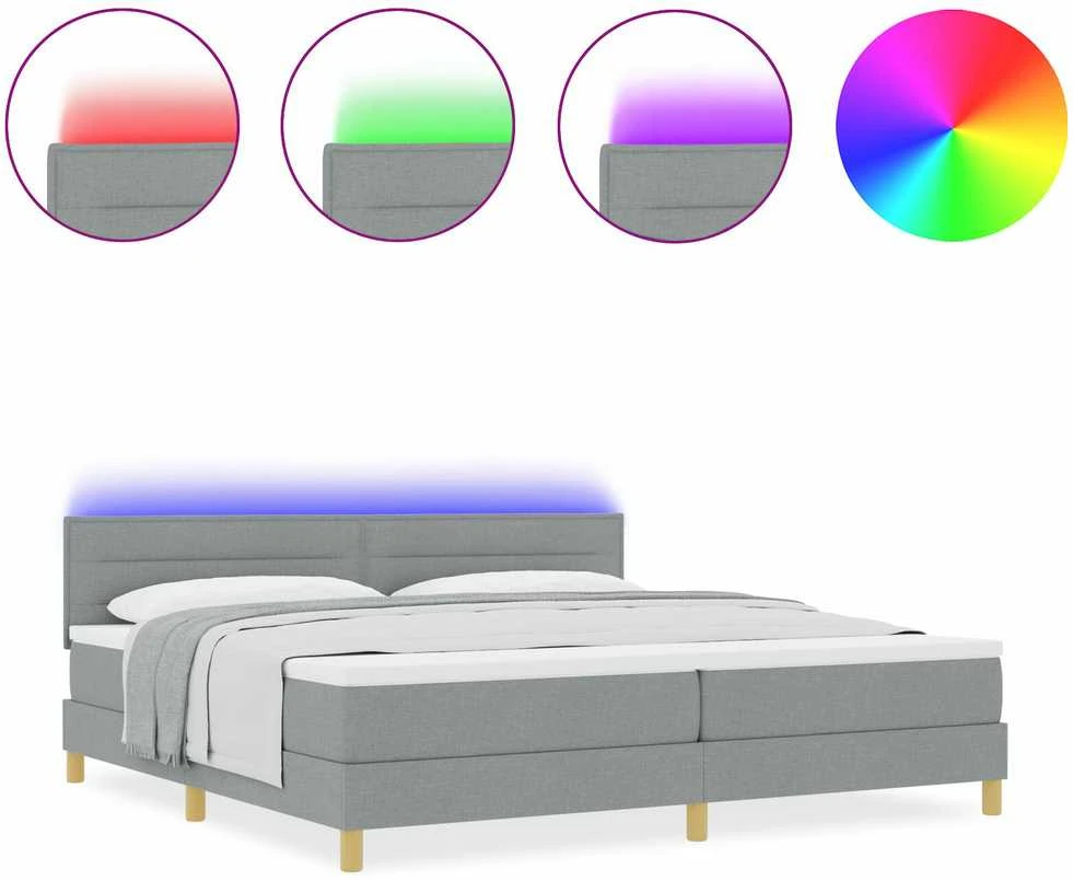 LED Čiužinio Lova Šviesiai pilka 200 x 200 cm audinys