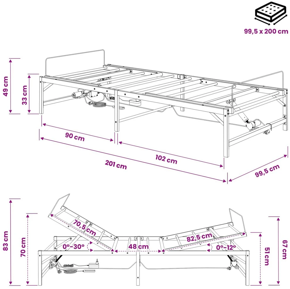 Lova Elektrinis reguliuojamas lovos rėmas Juoda 100 x 200 cm Plienas