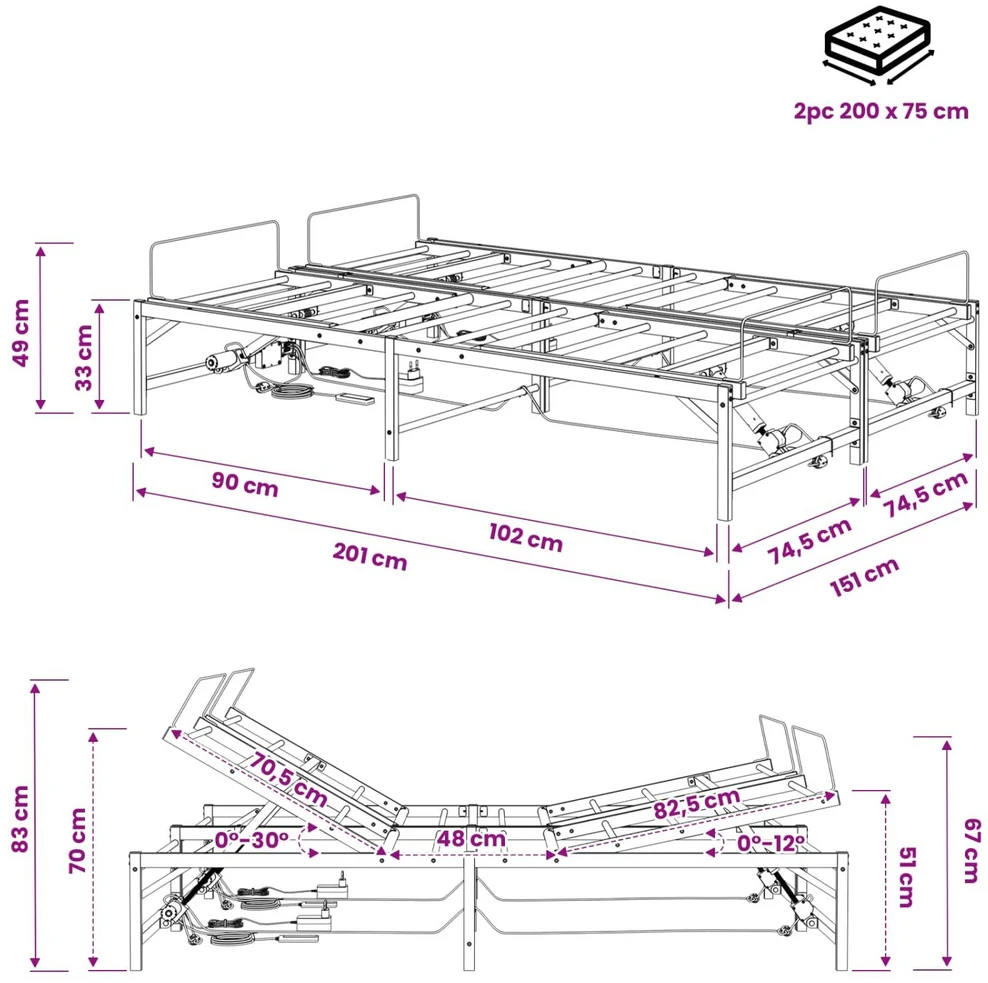 Lova Elektrinis reguliuojamas lovos rėmas Balta 150 x 200 cm Plienas