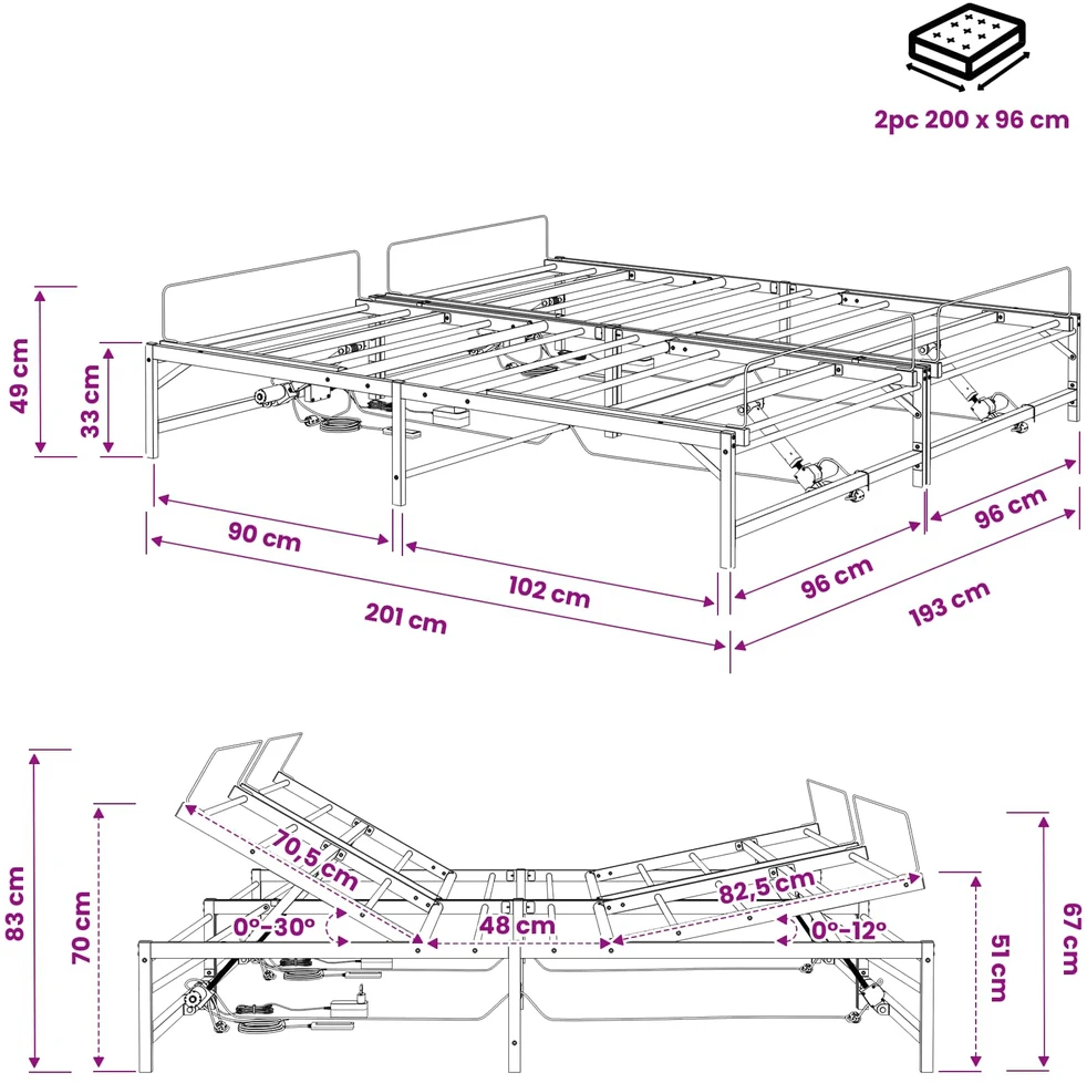 Lova Elektrinis reguliuojamas lovos rėmas Juoda 96 x 200 cm Plienas