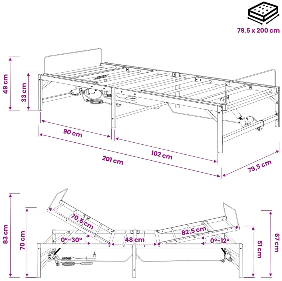 Lova Elektrinis reguliuojamas lovos rėmas Balta 80 x 200 cm Plienas