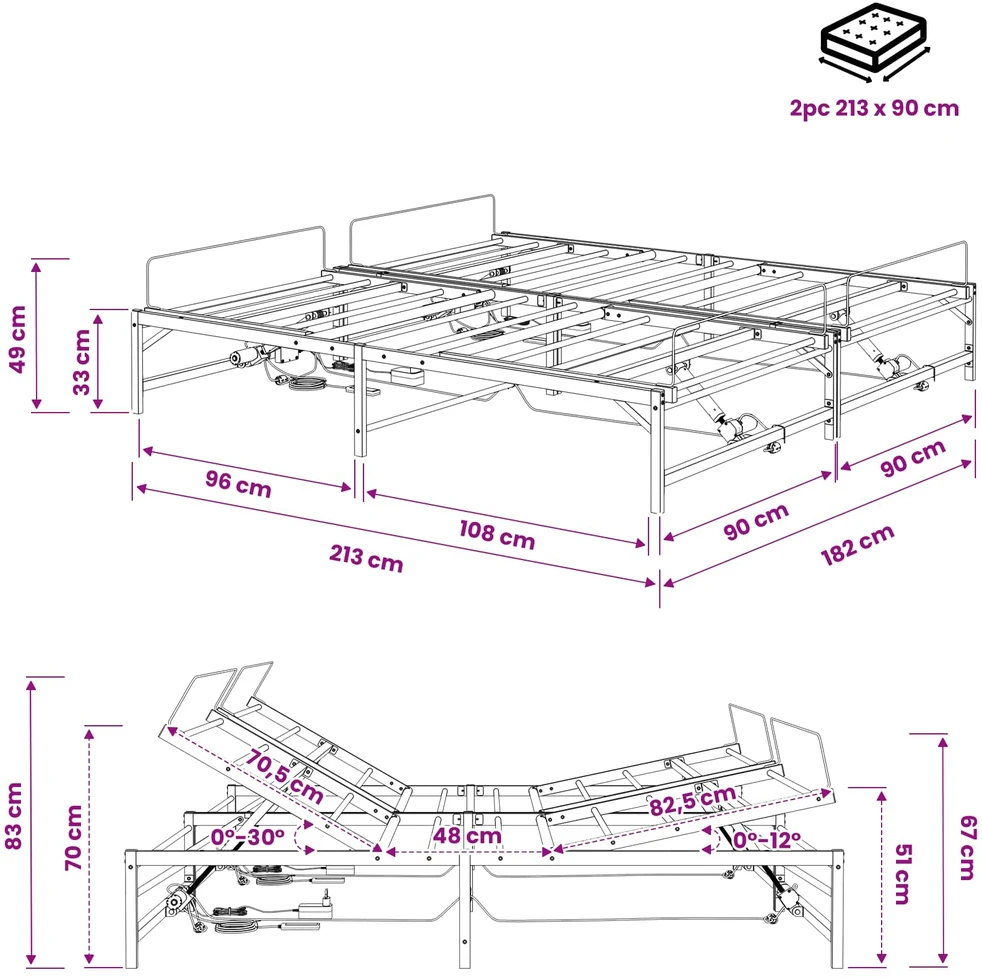 Lova Elektrinis reguliuojamas lovos rėmas Balta 90 x 213 cm Plienas