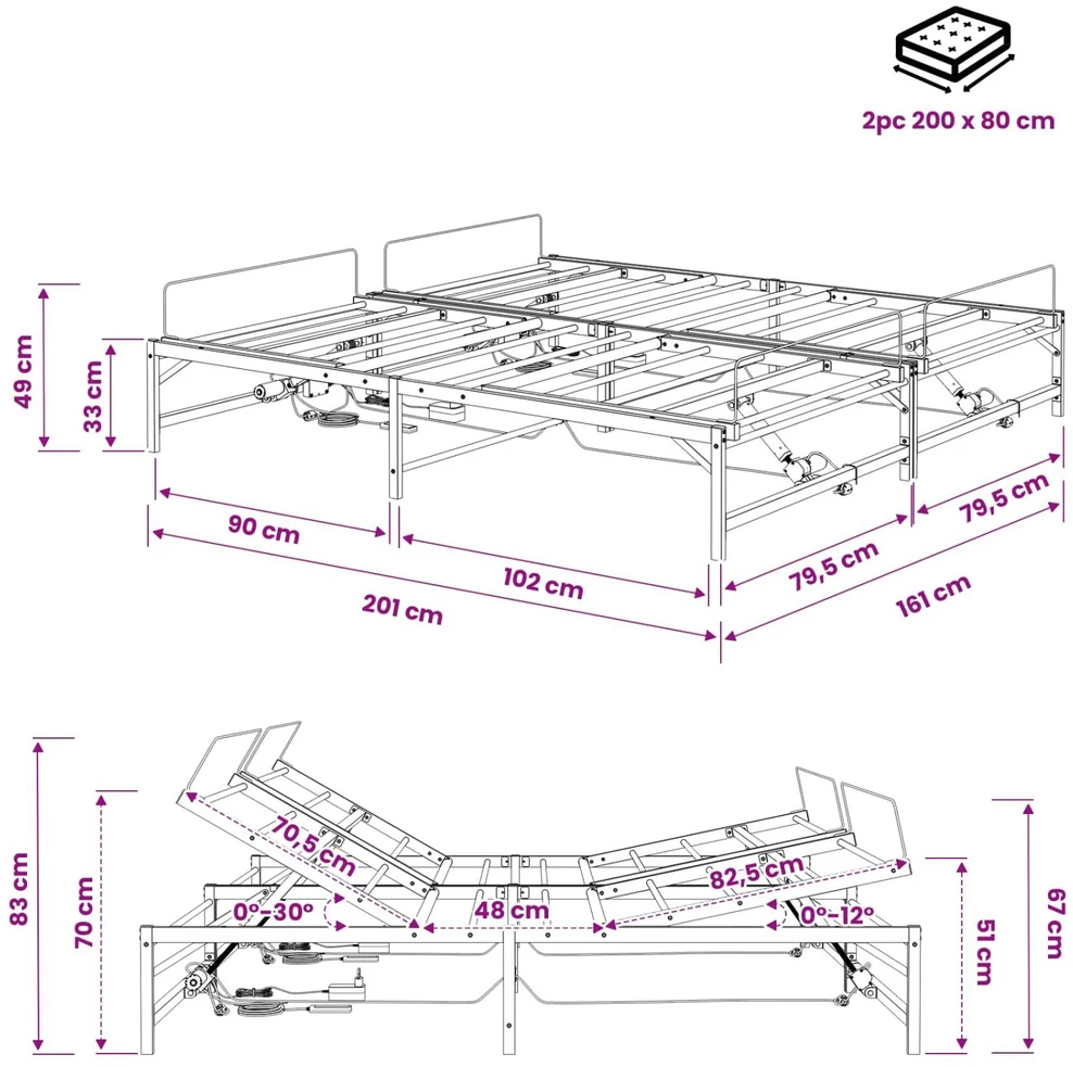 Lova Elektrinis reguliuojamas lovos rėmas Juoda 160 x 200 cm Plienas