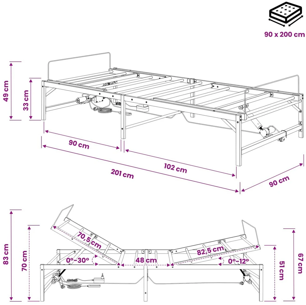 Lova Elektrinis reguliuojamas lovos rėmas Balta 90 x 200 cm Plienas