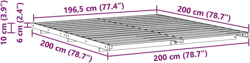 Lovos rėmas Balta 200 x 200 cm Kietos pušies mediena