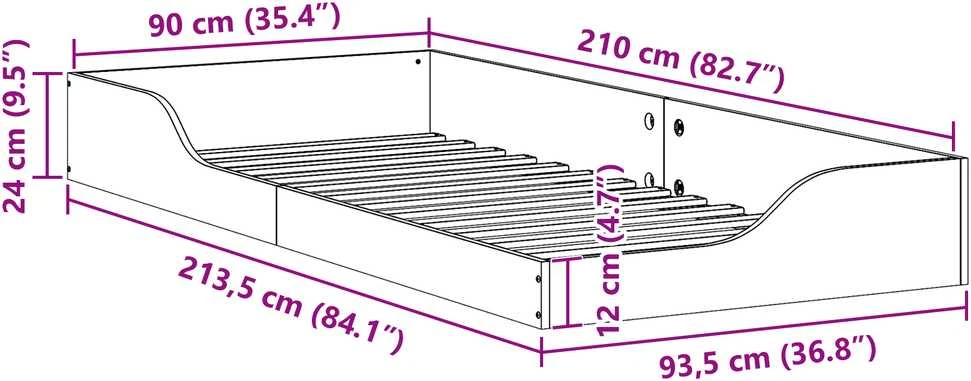 Lova Lovos rėmas Balta 90 x 210 cm Kietos pušies mediena
