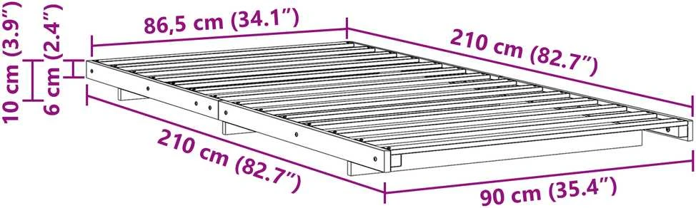 Lova Lovos rėmas Balta 90 x 210 cm Kietos pušies mediena