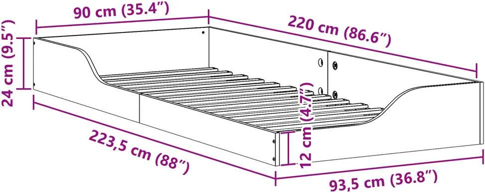 Lova Lovos rėmas Balta 90 x 220 cm Kietos pušies mediena