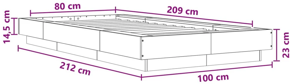 Lova Grindų lovos rėmas Dūminio ąžuolo 80 x 210 cm Apdirbta mediena