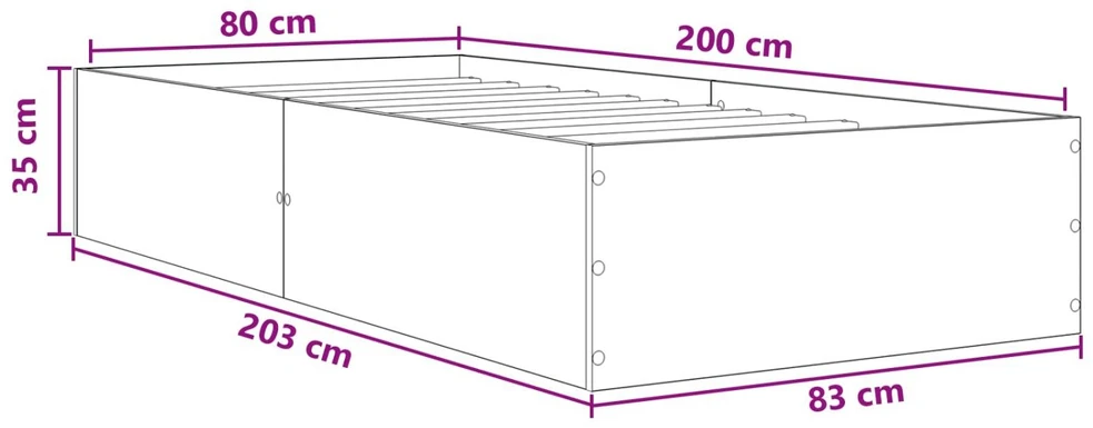 Lova Grindų lovos rėmas Dūminio ąžuolo 80 x 200 cm Apdirbta mediena