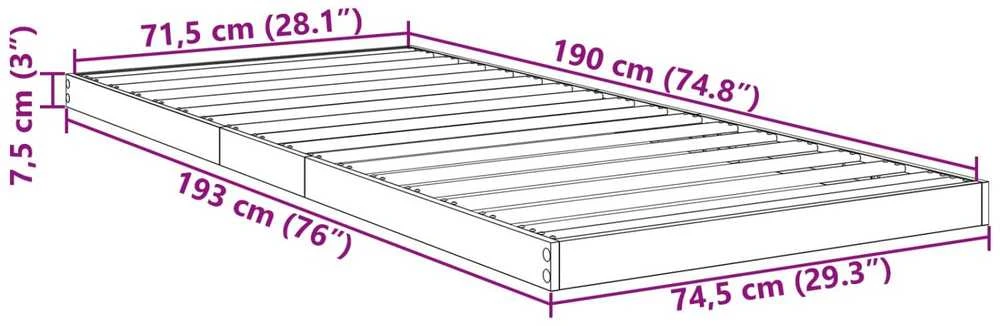 Lova Grindų lovos rėmas Juodas ąžuolas 75 x 190 cm Apdirbta mediena
