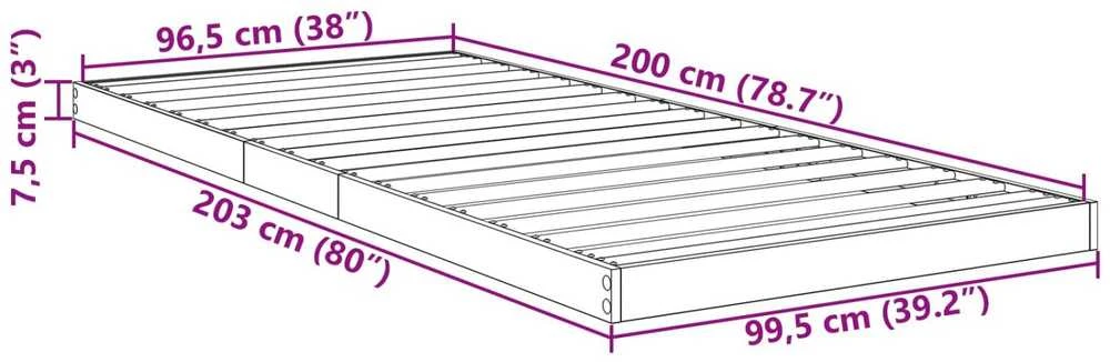 Lova Grindų lovos rėmas Pilkas Sonoma 100 x 200 cm Apdirbta mediena