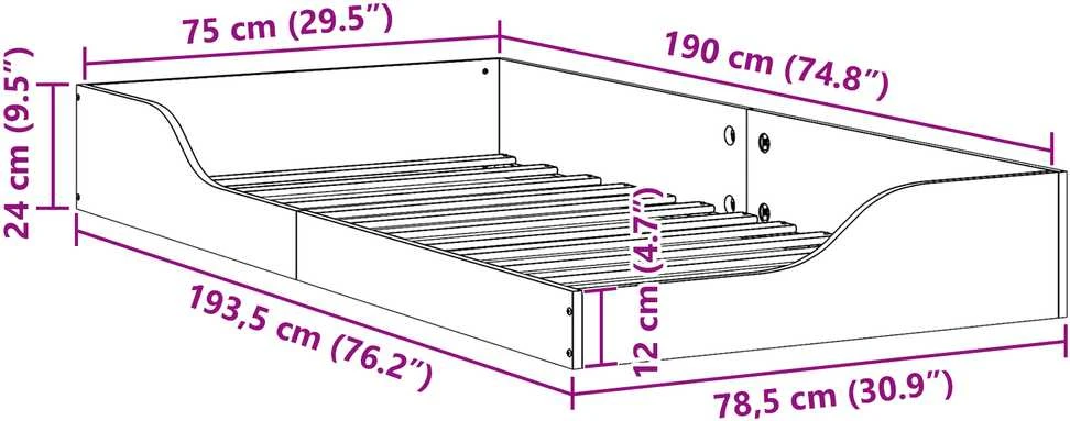 Lova Lovos rėmas Ruda 75 x 190 cm Kietos pušies mediena
