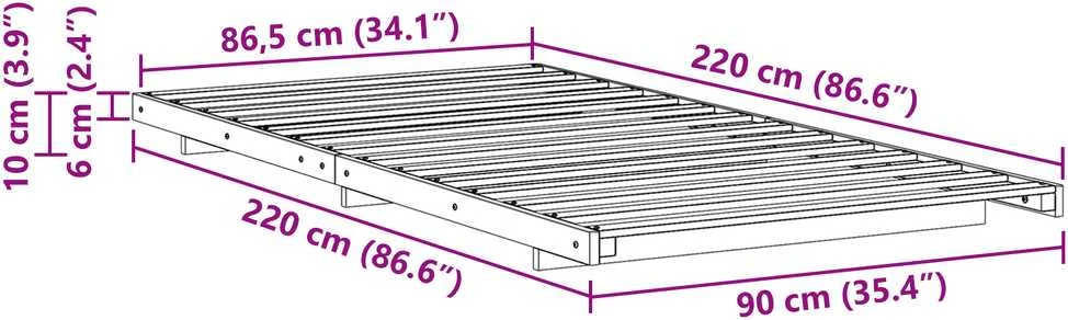Lova Lovos rėmas Ruda 90 x 220 cm Kietos pušies mediena