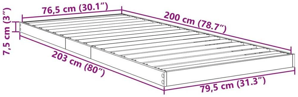 Lova Grindų lovos rėmas Rūkyta ąžuolas 80 x 200 cm Apdirbta mediena