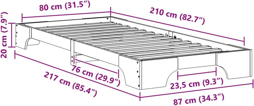 Lova Lovos rėmas Ruda 80 x 210 cm Kietos pušies mediena