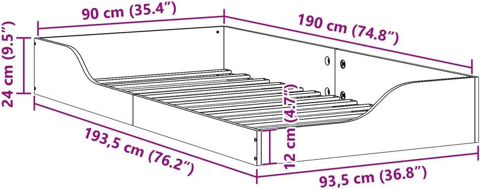 Lova Lovos rėmas Vaško ruda 90 x 190 cm Kietos pušies mediena