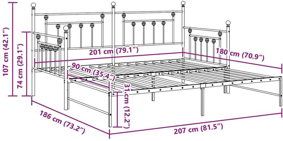 Dienos lovos rėmas Juoda 90 x 200 cm Plienas