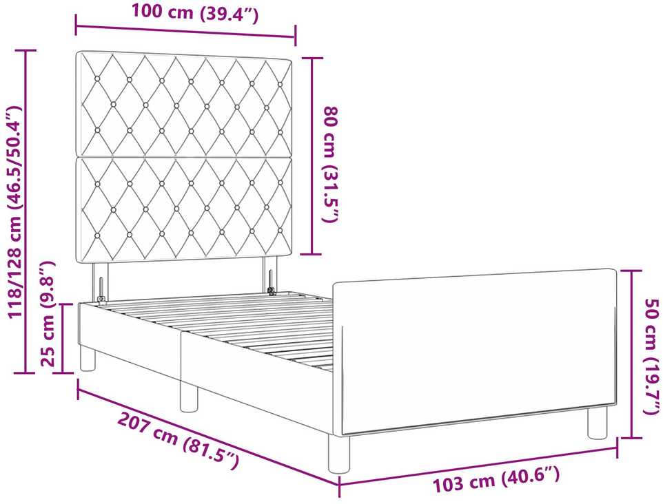 Kiemas lova su galvūgalio Juoda 100 x 200 cm Aksomas