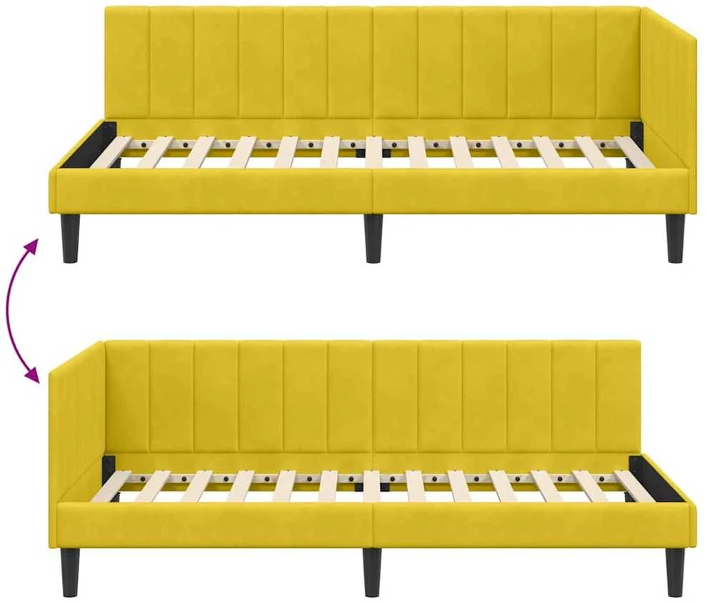 Lova Kampinė lovos konstrukcija Geltona 90 cm x 200 cm Aksomas