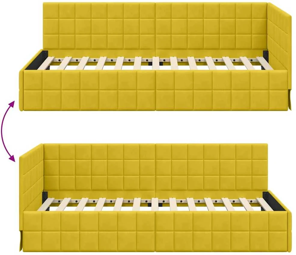 Lova Kampinė lovos konstrukcija Geltona 90 cm x 190 cm Aksomas