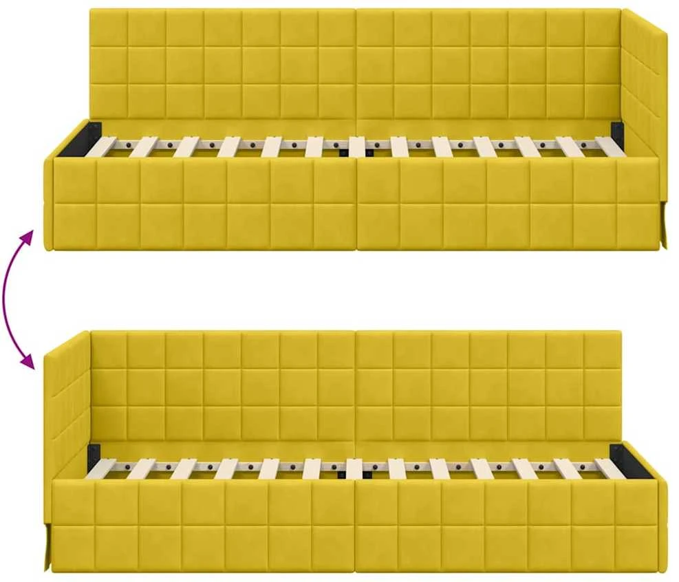 Lova Kampinė lovos konstrukcija Geltona 80 cm x 200 cm Aksomas