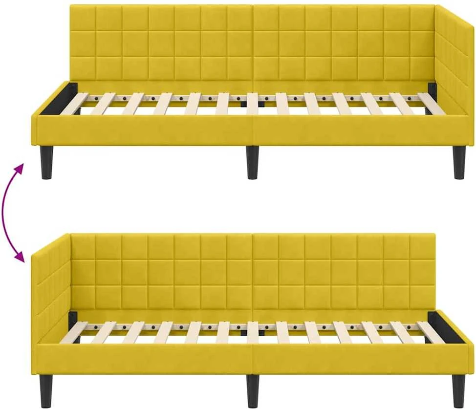 Lova Kampinė lovos konstrukcija Geltona 90 cm x 200 cm Aksomas