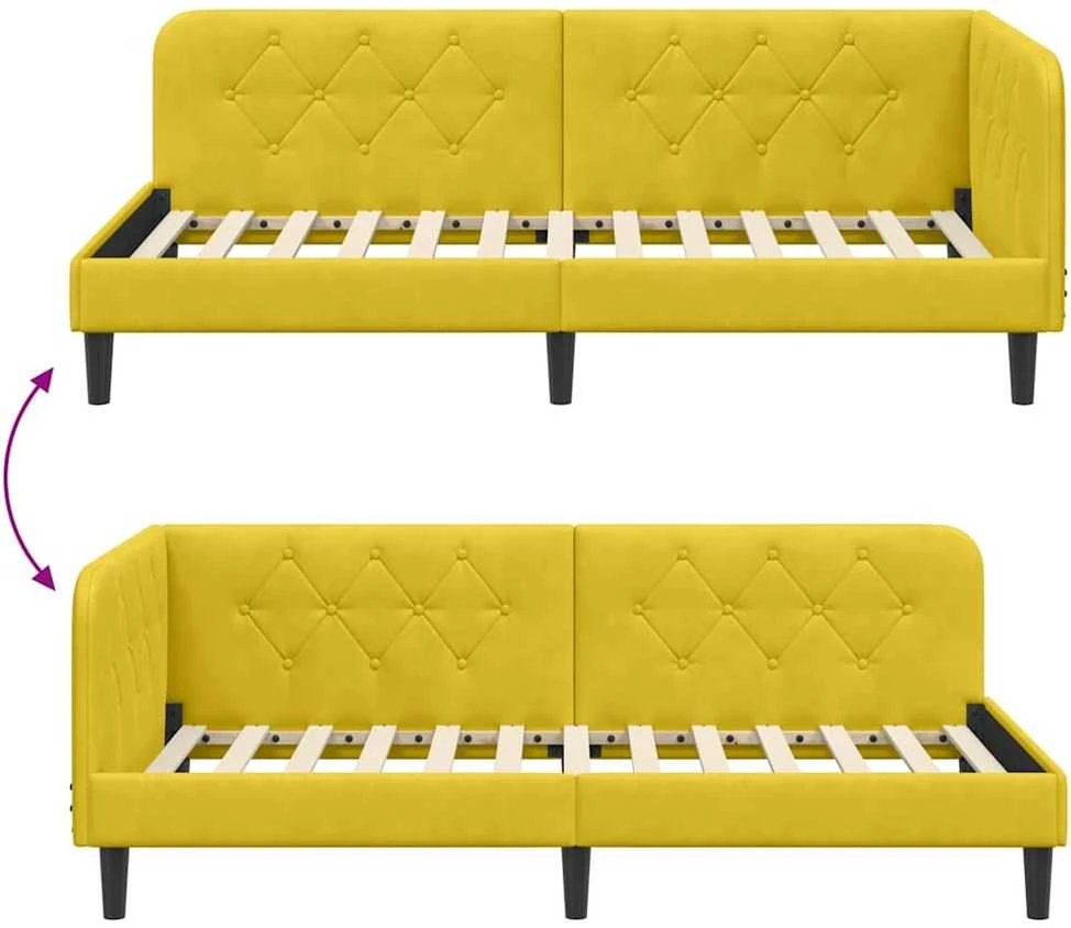 Lova Kampinė lovos konstrukcija Geltona 100 x 200 cm Aksomas