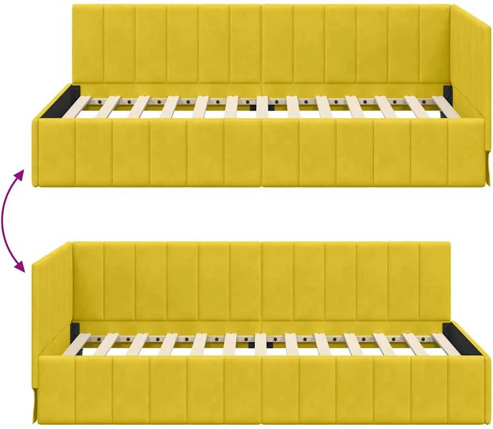Lova Kampinė lovos konstrukcija Geltona 100 cm x 200 cm Aksomas