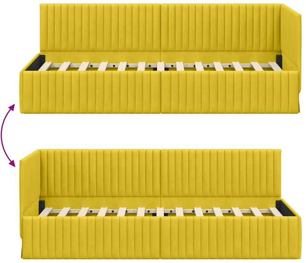 Lova Kampinė lovos konstrukcija Geltona 80 cm x 200 cm Aksomas