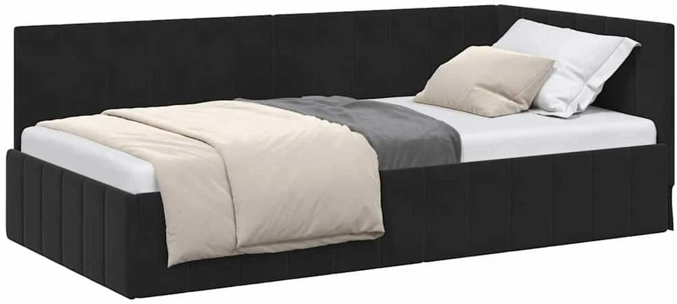 Lova Kampinė lovos konstrukcija Juoda 100 cm x 200 cm Aksomas