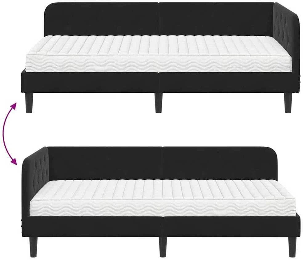 Lova Kampinė lovos konstrukcija Juodas 100 x 200 cm Aksomas