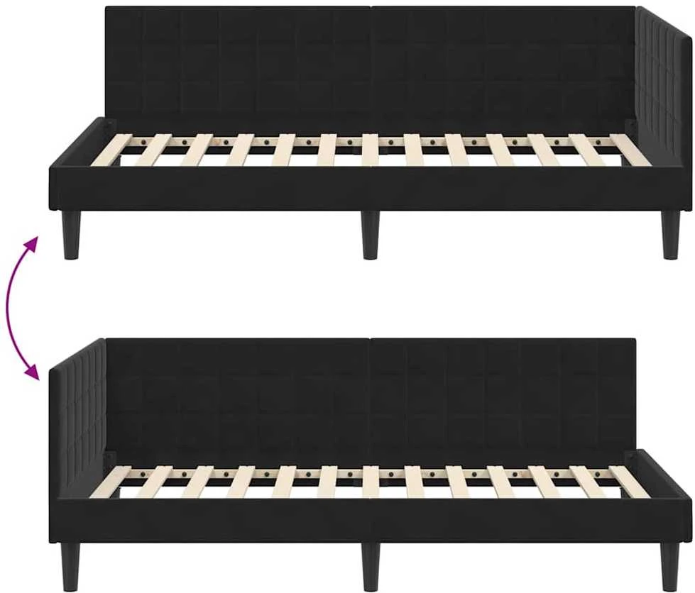 Lova Kampinė lovos konstrukcija Juoda 100 cm x 200 cm Aksomas
