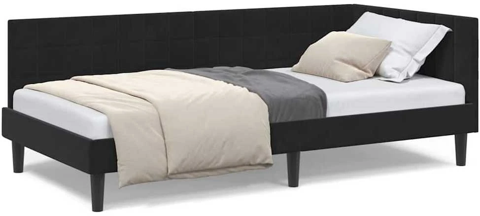 Lova Kampinė lovos konstrukcija Juoda 100 cm x 200 cm Aksomas