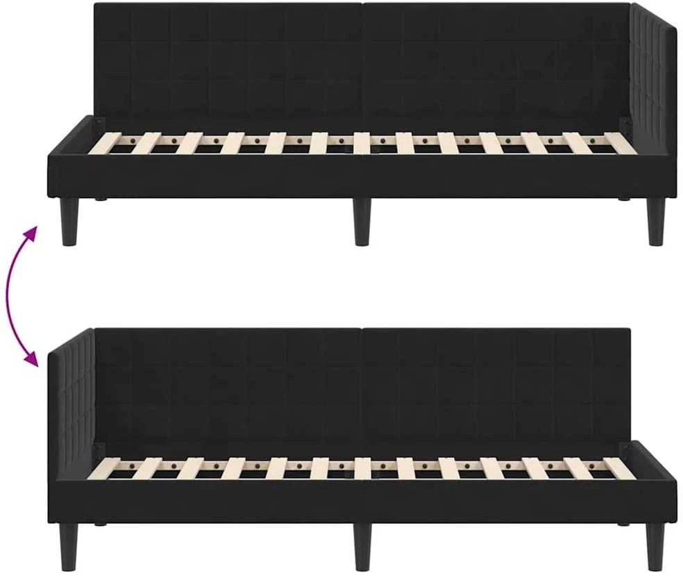 Lova Kampinė lovos konstrukcija Juoda 80 cm x 200 cm Aksomas