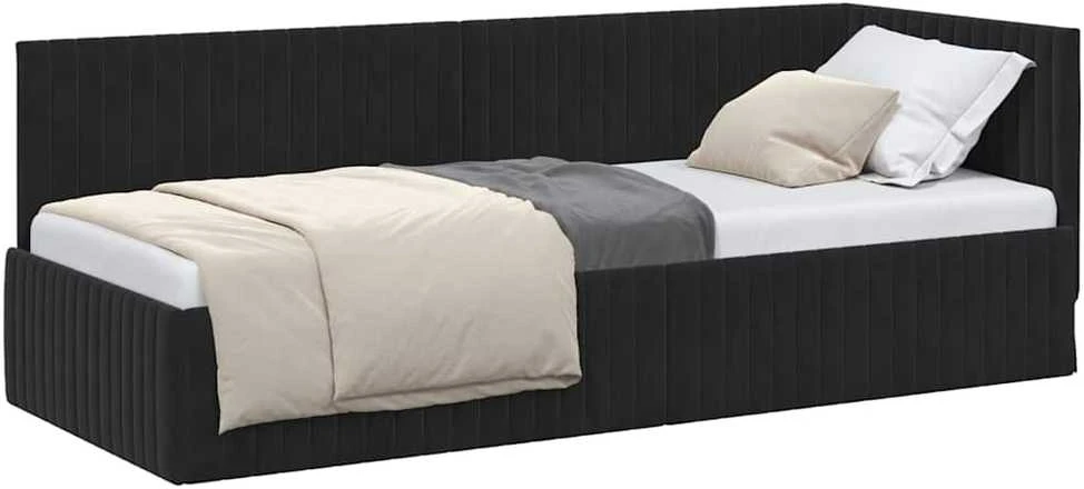 Lova Kampinė lovos konstrukcija Juoda 80 cm x 200 cm Aksomas