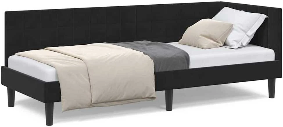 Lova Kampinė lovos konstrukcija Juoda 80 cm x 200 cm Aksomas